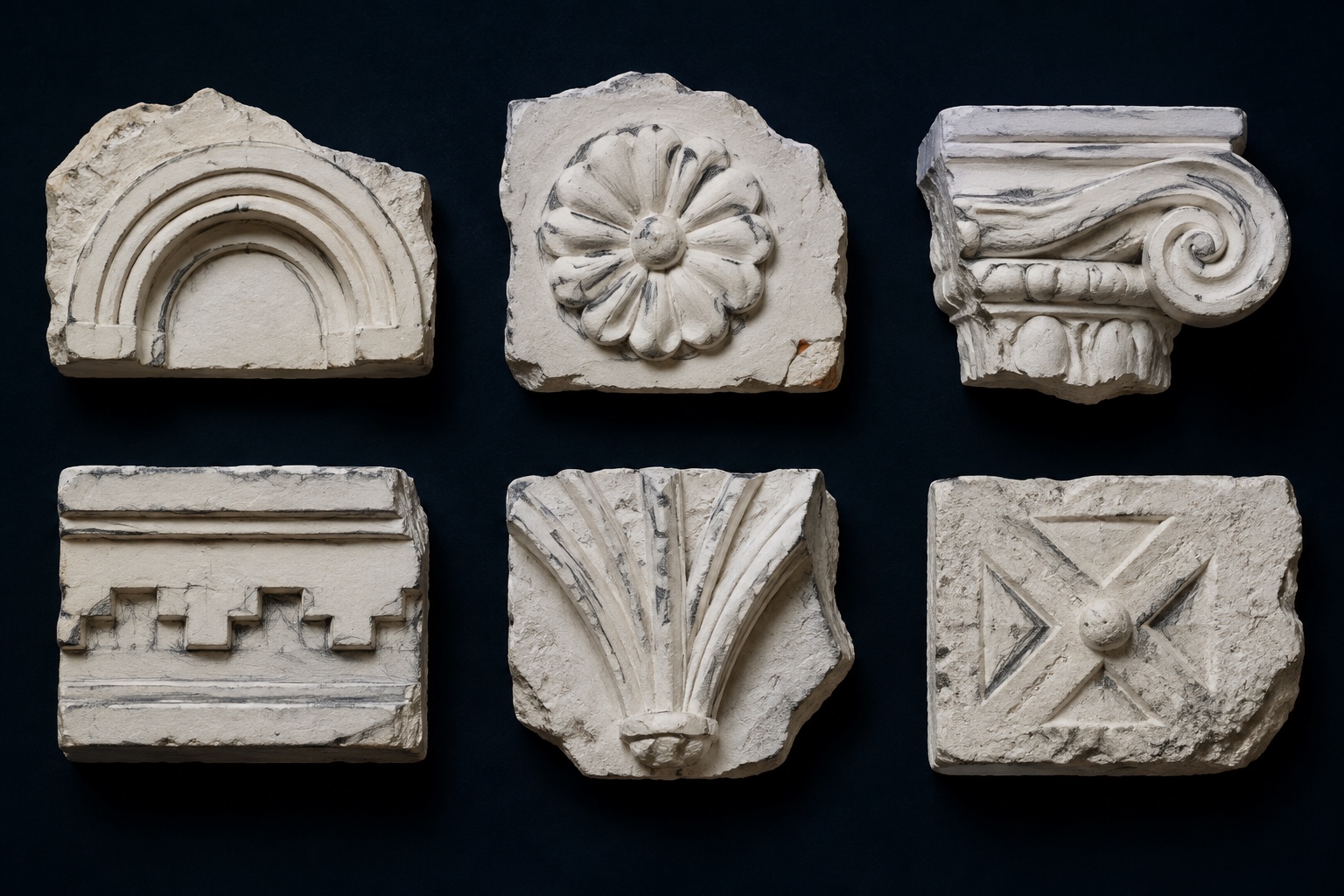 Illustrative arrangement of plaster architectural fragments